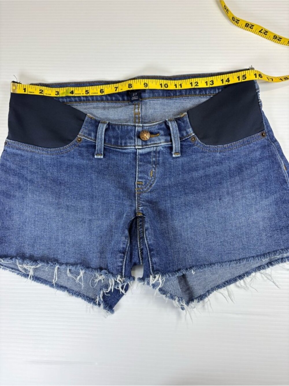 Blue Denim Maternity Jean Shorts with Black Waist Panels - Picture 7 of 7